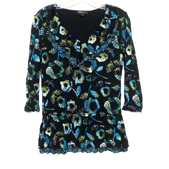 Style & Co Blouse Top Womens S Whimsigoth Dark Forest Fairy Artsy Boho Ruffles - Picture 1 of 8